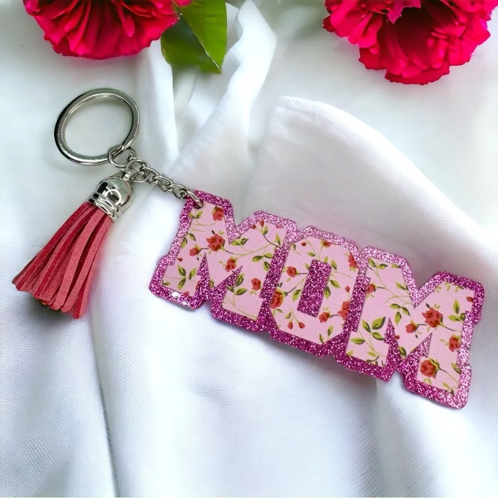 Floral MOM Glitter Keychain | Pink Boutique Mom Gift